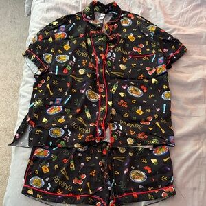 Parade Black Pajama Set with Colorful Food Print